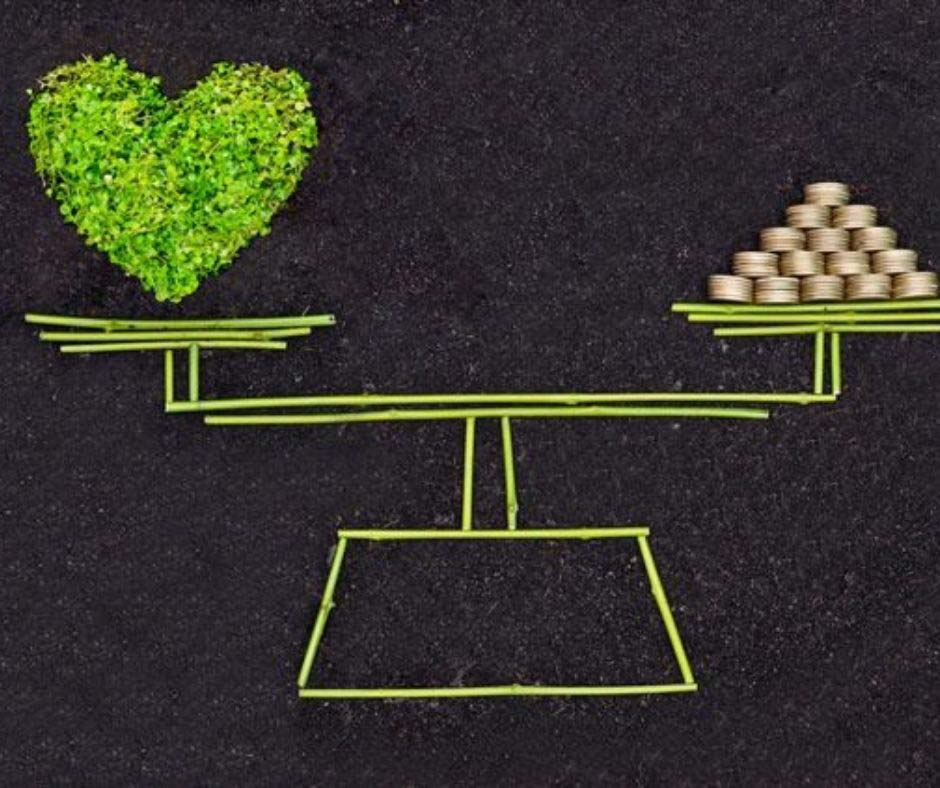 Graficky znázornená rovnováha medzi ekológiou a peniazmi